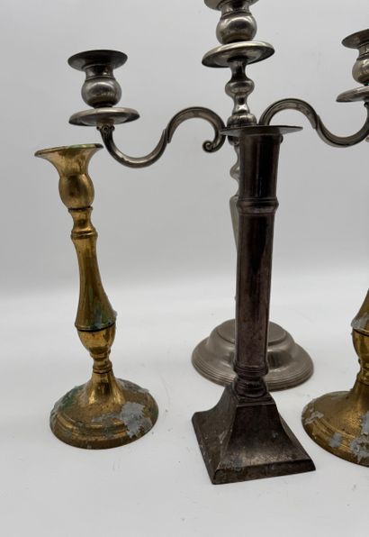 Set of candleholders - Silver-plated metal,...