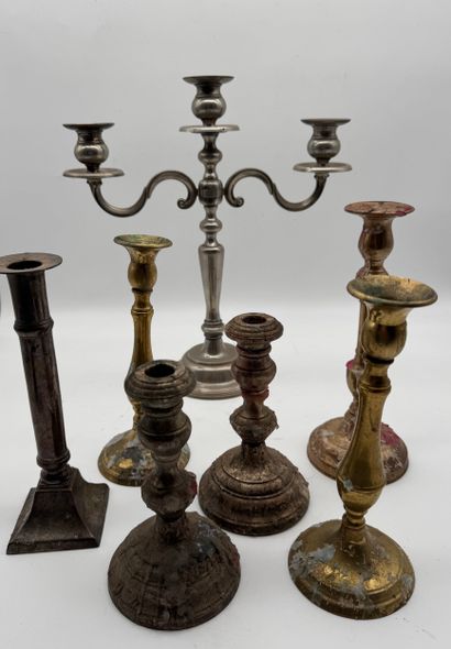 Set of candleholders - Silver-plated metal,...