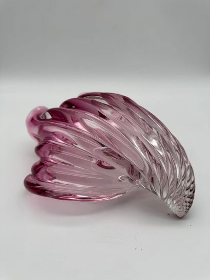Pink glass basket in the shape of a shell...
