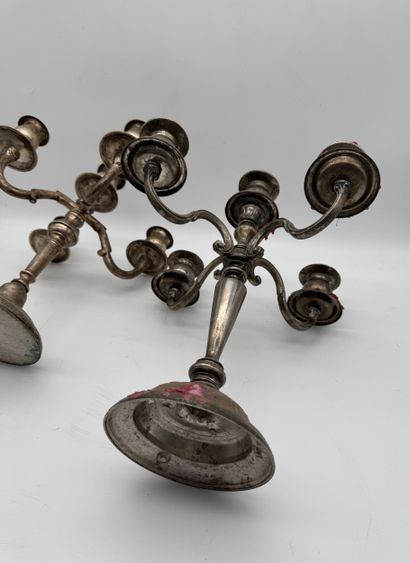 Pair of five-light candlesticks - Silver-plated...