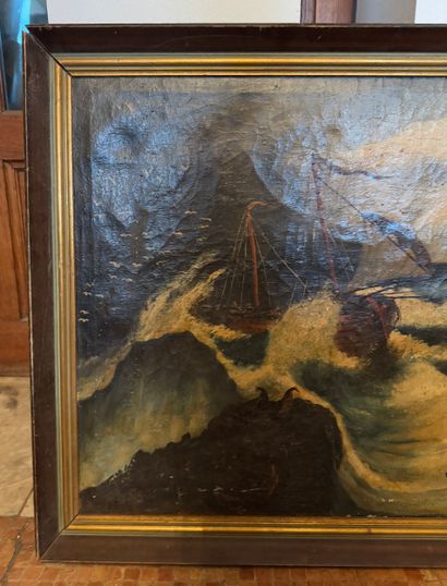 Oil on canvas depicting a marine scene.
Restoration...