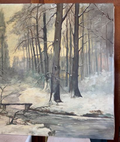 Franz Hoffmann, attribué à Sous-bois hivernal
Huile...