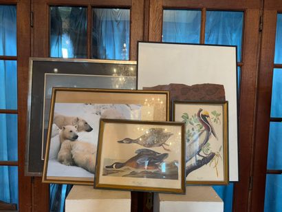 Lot of 7 framed pieces Various techniques
Set...
