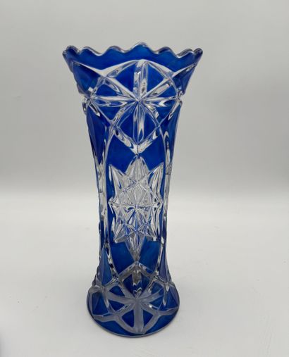 Blue cut glass vase - Bohemian crystal style...