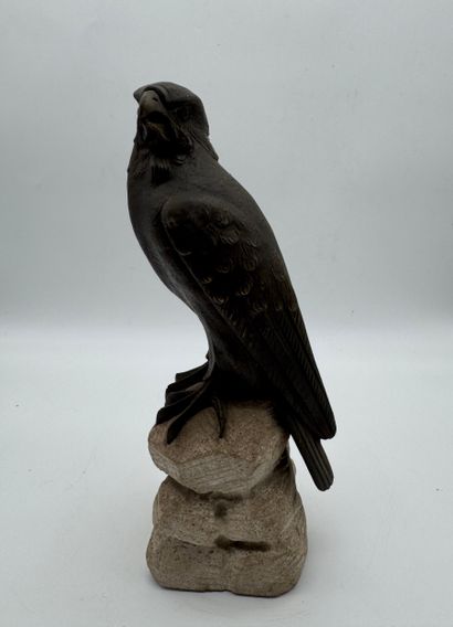 Falcon on a rock Decorative sculpture (20th...