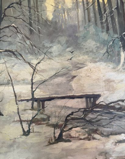 Franz Hoffmann, attribué à Sous-bois hivernal
Huile...