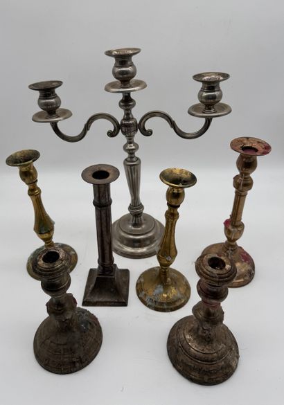 Set of candleholders - Silver-plated metal,...