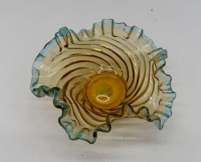 Amber and blue glass dish or trinket dish

(Internal...