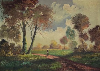 Benoît (XX siècle) - Paysage bucolique animé
Huile...