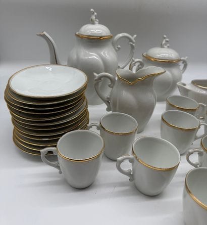White porcelain coffee/tea set with gold...