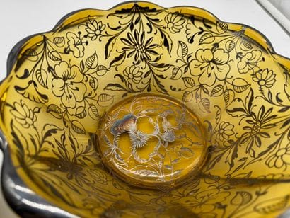 AMBER GLASS AND SILVER DESSERT SET MID-20TH...