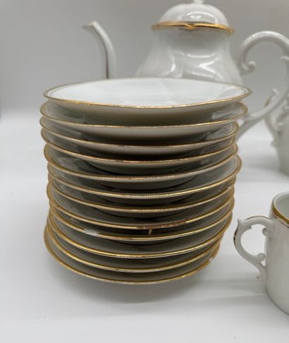 White porcelain coffee/tea set with gold...