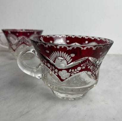 Red-lined crystal punch set - Bohemia, late...