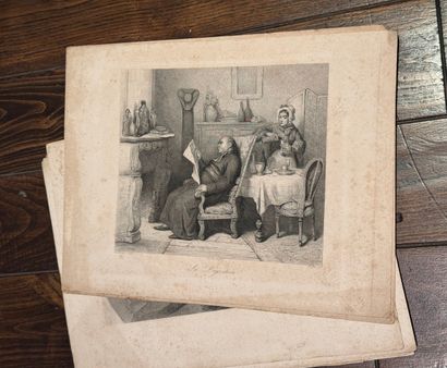 Ensemble de 10 gravures en noir et blanc...