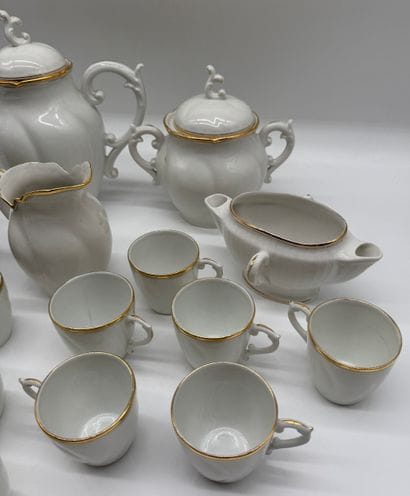 White porcelain coffee/tea set with gold...