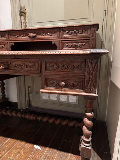 Carved oak stepped desk, Louis XIII style,...