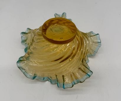 Amber and blue glass dish or trinket dish

(Internal...