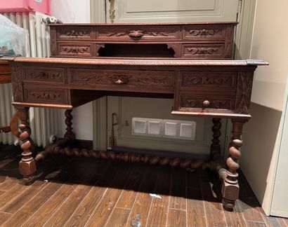 Carved oak stepped desk, Louis XIII style,...
