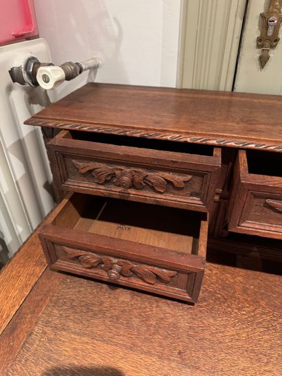 Carved oak stepped desk, Louis XIII style,...