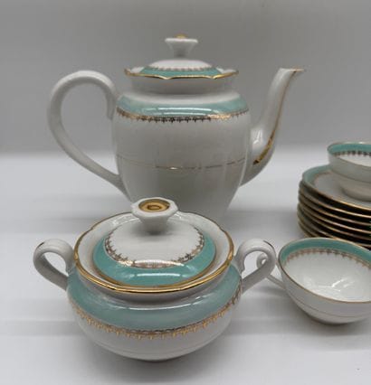 Glazed porcelain tea/coffee set with gold...