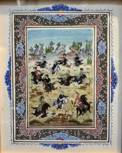 Ecole persane Scène de chasse à cheval

Miniature...