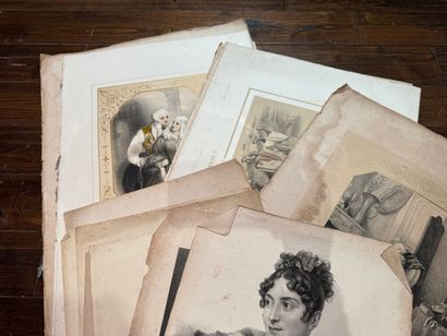Ensemble de 14 lithographies Portraits et...
