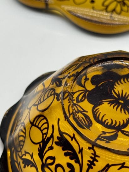 AMBER GLASS AND SILVER DESSERT SET MID-20TH...