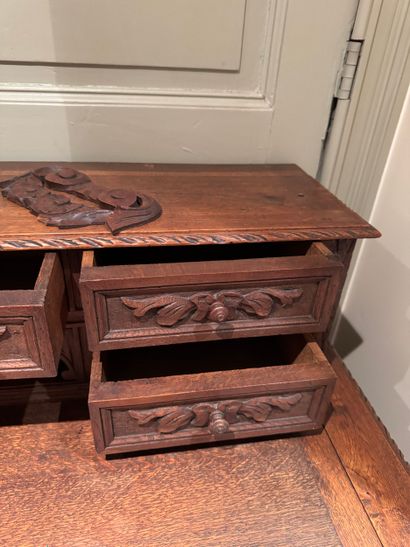 Carved oak stepped desk, Louis XIII style,...