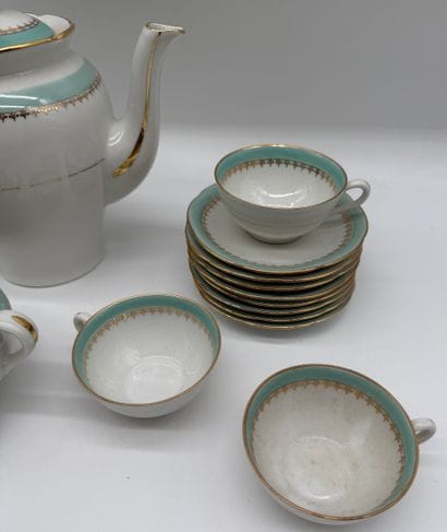 Glazed porcelain tea/coffee set with gold...