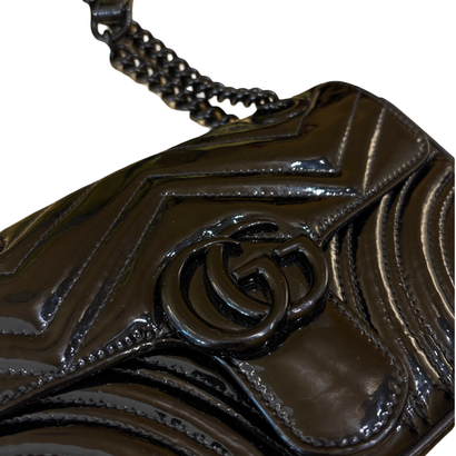 GUCCI “GG Marmont Flap” Bag in black leather,...