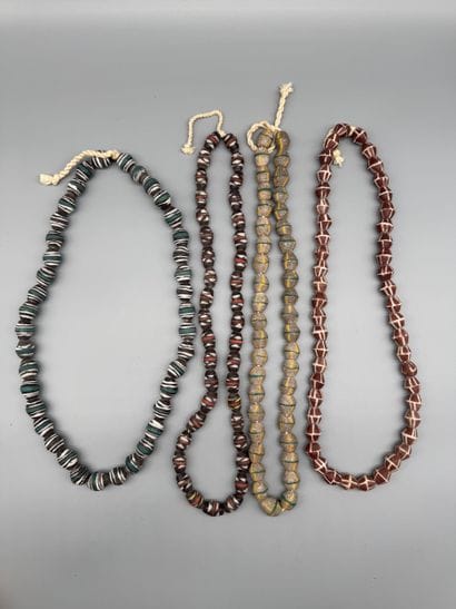 SET OF 4 GLASS BEAD NECKLACES, GHANA 
Glass...