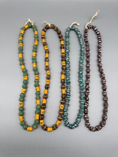 SET OF 4 GLASS BEAD NECKLACES, GHANA 
Glass...