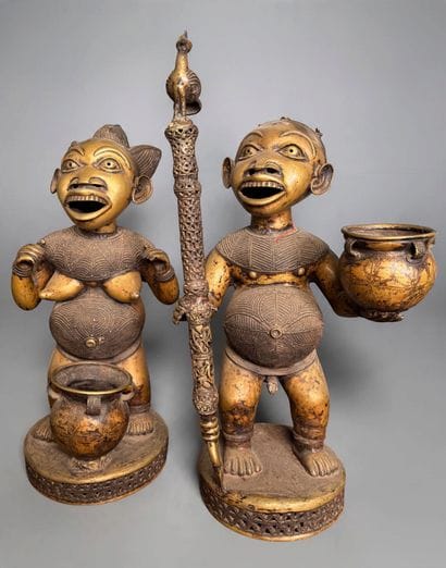 PAIR OF ANTHROPOMORPHIC FIGURES - Grasslands,...