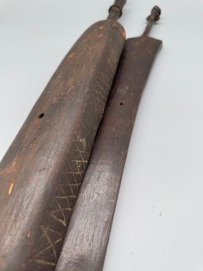 PAIR OF MUSICAL INSTRUMENTS, TANZANIA 
Wood...