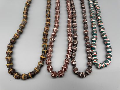 SET OF 4 GLASS BEAD NECKLACES, GHANA 
Glass...