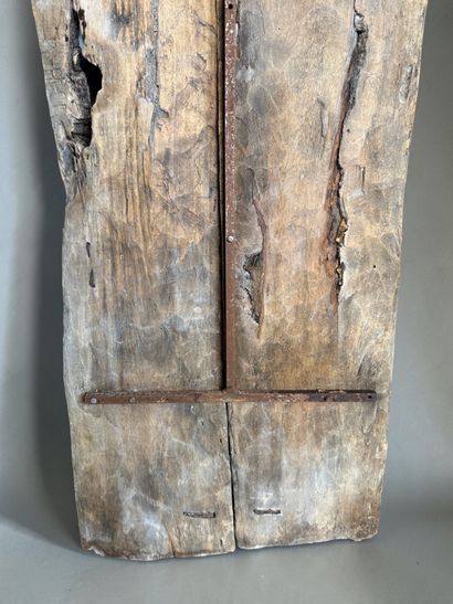 TWO-PANEL ATTIC DOOR, DECORATED WITH SCENES...