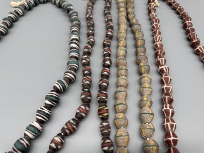 SET OF 4 GLASS BEAD NECKLACES, GHANA 
Glass...