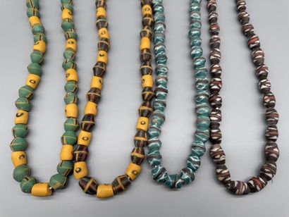 SET OF 4 GLASS BEAD NECKLACES, GHANA 
Glass...