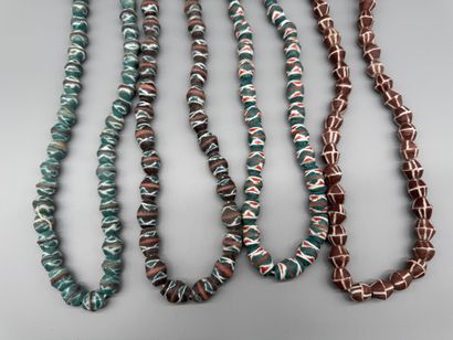 SET OF 4 GLASS BEAD NECKLACES, GHANA 
Glass...