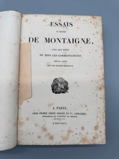 MONTAIGNE, Michel - Essays - 1836
Paris,...