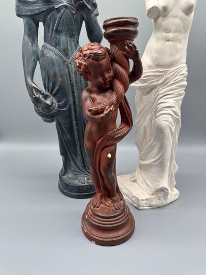 Set of three decorative statues: Venus, Egyptian...