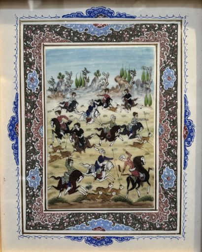 Ecole persane Scène de chasse à cheval

Miniature...