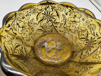 AMBER GLASS AND SILVER DESSERT SET MID-20TH...