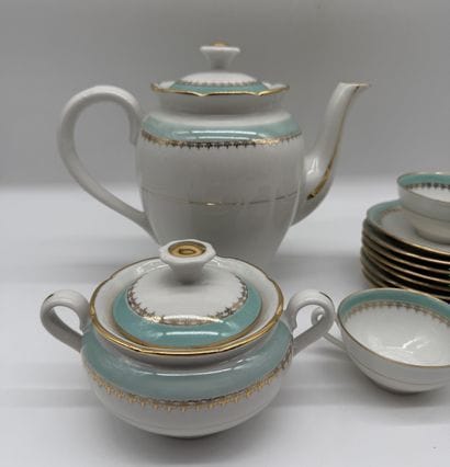 Glazed porcelain tea/coffee set with gold...