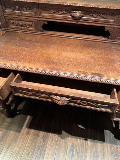 Carved oak stepped desk, Louis XIII style,...