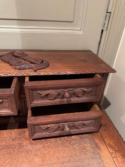 Carved oak stepped desk, Louis XIII style,...