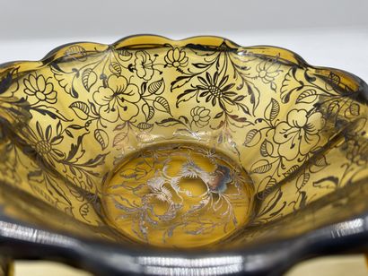 AMBER GLASS AND SILVER DESSERT SET MID-20TH...