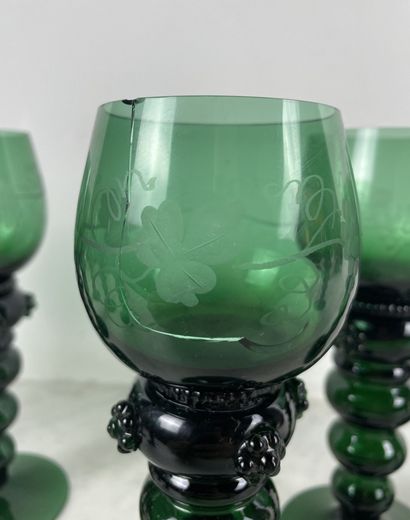 Suite of nine Römer green wine glasses, Germany,...