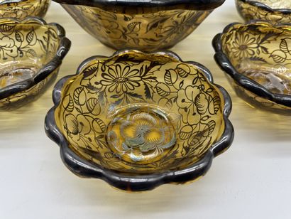 AMBER GLASS AND SILVER DESSERT SET MID-20TH...