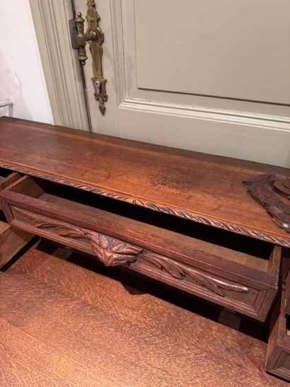 Carved oak stepped desk, Louis XIII style,...